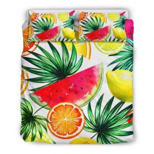 Tropical Fruit Leaf Pattern Print Duvet Cover and Pillowcase Set Bedding Set