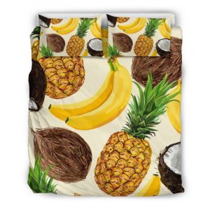 Tropical Fruits Pattern Print Duvet Cover and Pillowcase Set Bedding Set