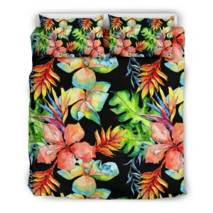 Tropical Hawaii Flowers Pattern Print Duvet Cover and Pillowcase Set Bedding Set