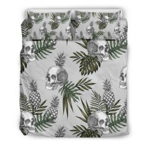 Tropical Pineapple Skull Pattern Print Duvet Cover and Pillowcase Set Bedding Set