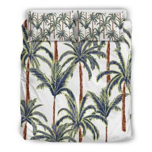 Vintage Palm Tree Beach Pattern Print Duvet Cover and Pillowcase Set Bedding Set