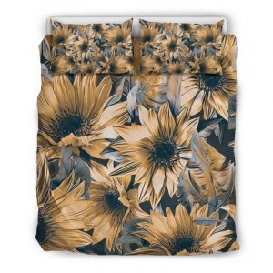 Vintage Sunflower Pattern Print Duvet Cover and Pillowcase Set Bedding Set