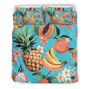 Vintage Tropical Fruits Pattern Print Duvet Cover and Pillowcase Set Bedding Set