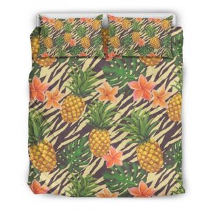 Vintage Zebra Pineapple Pattern Print Duvet Cover and Pillowcase Set Bedding Set
