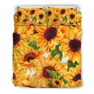 Watercolor Sunflower Pattern Print Duvet Cover and Pillowcase Set Bedding Set