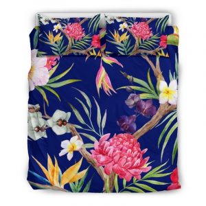Watercolor Tropical Flower Pattern Print Duvet Cover and Pillowcase Set Bedding Set