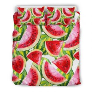 Watercolor Watermelon Pattern Print Duvet Cover and Pillowcase Set Bedding Set