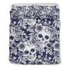 White Blue Skull Floral Pattern Print Duvet Cover and Pillowcase Set Bedding Set