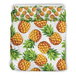 White Summer Pineapple Pattern Print Duvet Cover and Pillowcase Set Bedding Set