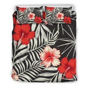 White Tropical Hibiscus Pattern Print Duvet Cover and Pillowcase Set Bedding Set
