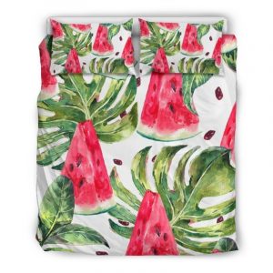 White Tropical Watermelon Pattern Print Duvet Cover and Pillowcase Set Bedding Set