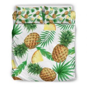 White Watercolor Pineapple Pattern Print Duvet Cover and Pillowcase Set Bedding Set