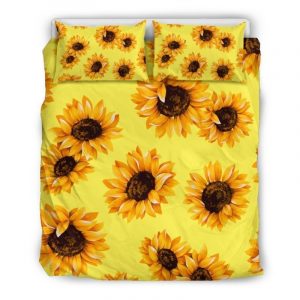 Yellow Sunflower Pattern Print Duvet Cover and Pillowcase Set Bedding Set