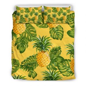 Yellow Tropical Pineapple Pattern Print Duvet Cover and Pillowcase Set Bedding Set