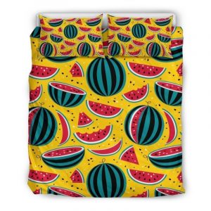 Yellow Watermelon Pieces Pattern Print Duvet Cover and Pillowcase Set Bedding Set